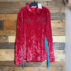 RANCH DRESSN‎ BY FALLON TAYLOR REBA VELVET FRINGE PERFORMANCE SHIRT NWT LARGE